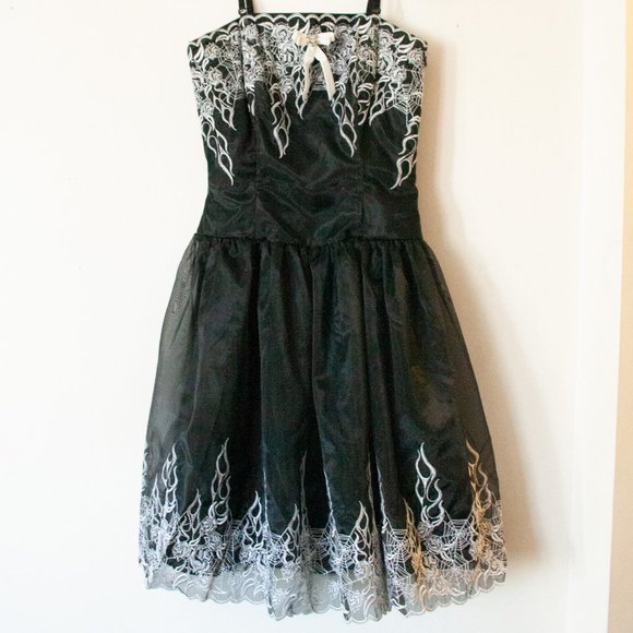 Y2K Goth Punk VEXY Spiderweb Flames Taffeta Party Dress - Picture 1 of 11